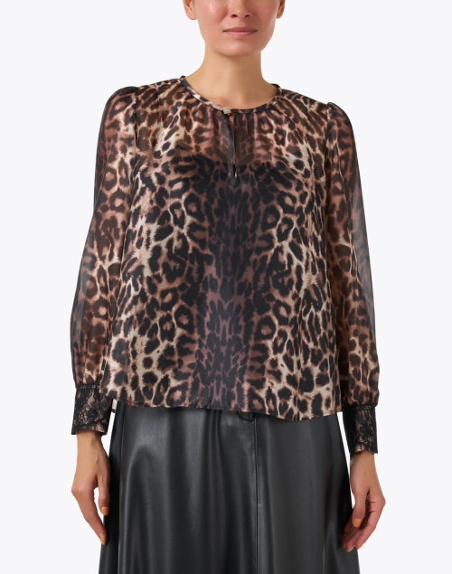Marc Cain Lightweight Sheer Leopard Print Blouse with Neckline Button