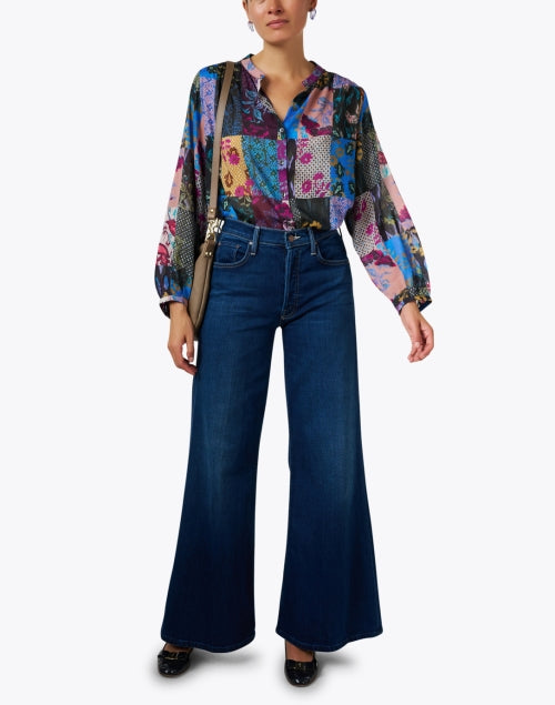 Stylish Malia Cotton - Silk Multi - Patchwork Print Relaxed Blouse