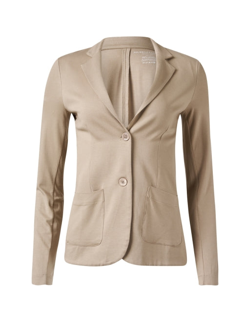 Portugal-Made Beige Stretchable Knit Double-Button Blazer