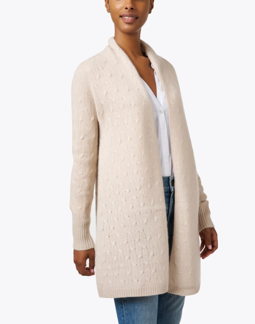 Sophie Beige Cable Knitted Luxury Cashmere Women's Cardigan for All - Season Wear