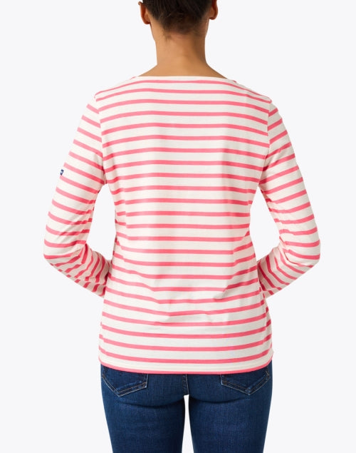 Luxurious Airy Cotton Top with Coral and Ecru Stripes