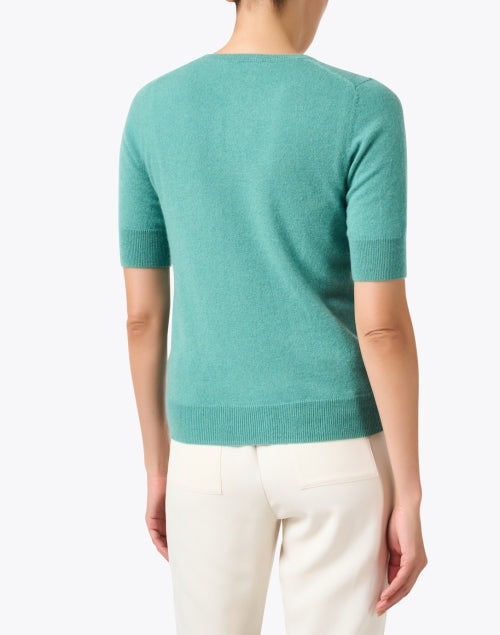 Stylish Short Sleeve Jade Green 100% Cashmere Sweater for Fall