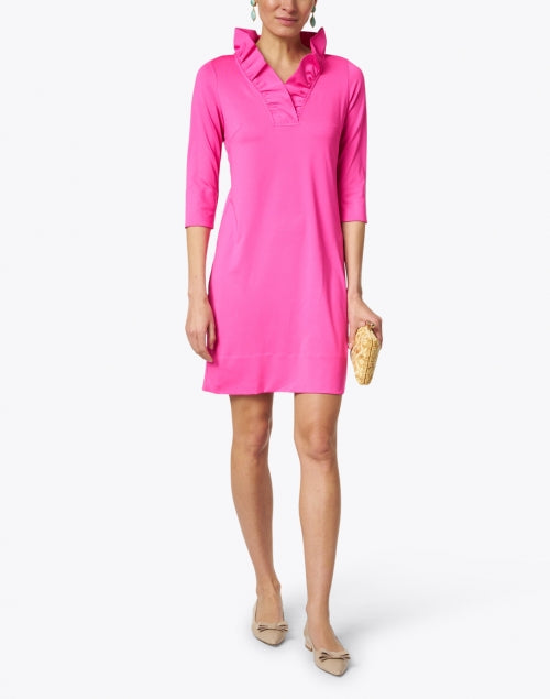 Stylish Pink Women's Ruffle Neck Evening Dress