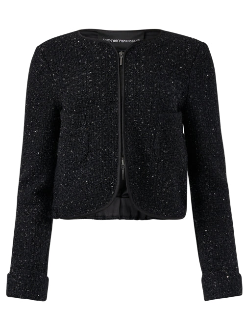 Stylish Black Lurex Cropped Jacket by Emporio Armani