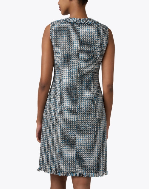 Laura's Blue Tweed Mini Sheath Dress with Fringe Detailing - A Fashionable Women's Dress for the New Season
