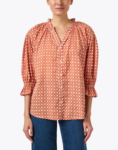 Ro's Garden Rachel Women's Geometric Print Orange Blouse for Weekday Wear