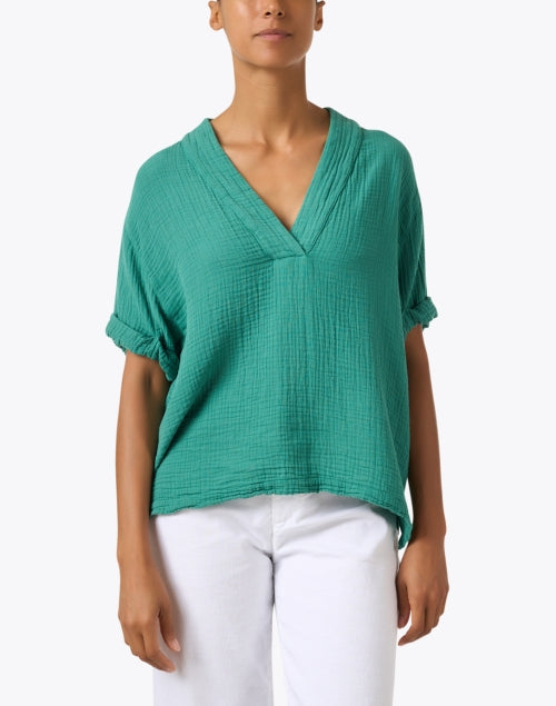 Avery Lightweight Green Cotton V-Neck Summer Top