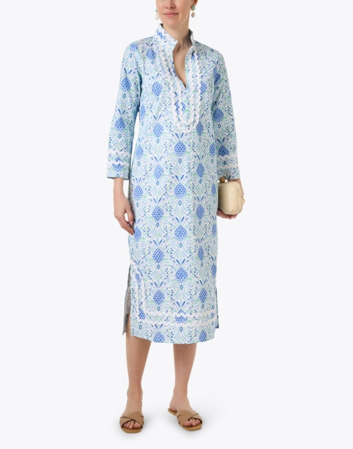 Stylish Blue Pineapple-Print Cotton Tunic Dress for Effortless Style