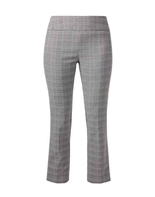 Women's Grey Checked Elastic-Waist Pull-On Straight-Leg Trousers