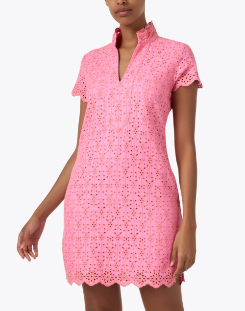 Pink Eyelet Women's Tunic Style Dress for Transitional Seasons
