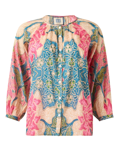 Beige Multi - Print Breathable Cotton - Silk Button - Down Top by Courtney