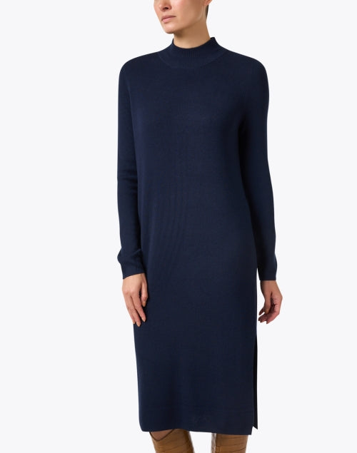 Elegant Deep Navy Wool Blend Shift Dress by Repeat Cashmere