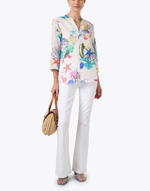 Juliet White Linen Top with Stunning Marine Print