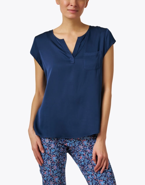 Navy Luxury Silk - Blend Relaxed - Fit Blouse