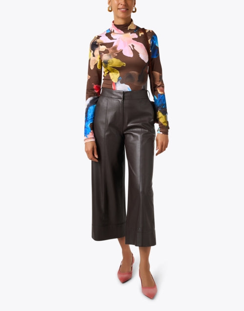 Stylish Brown Abstract Print Slim-Fit Jersey Top