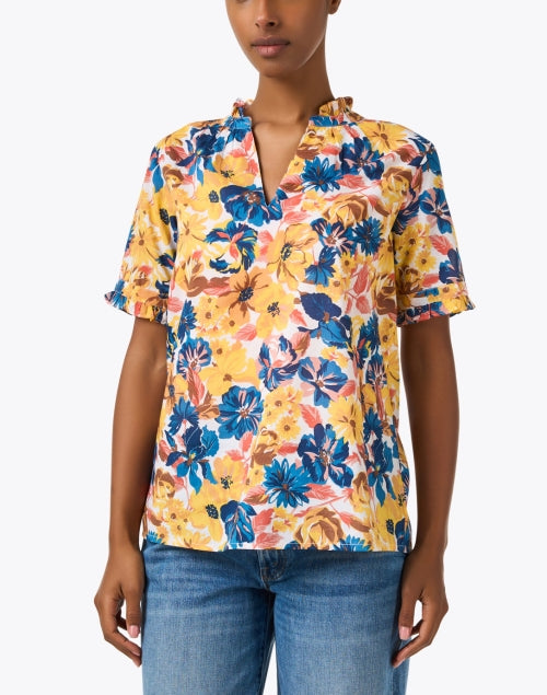Banjanan Ebisu Women's Vibrant Multi - Floral Print Cotton Ruffle Top