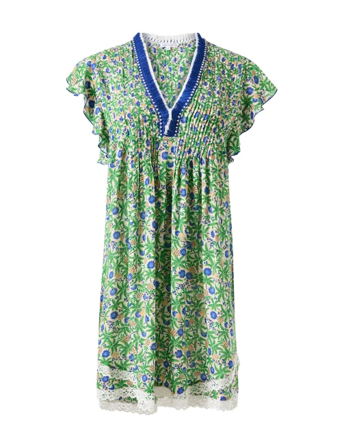 Stylish Blue and Green Floral Printed Mini Dress by Poupette St Barth - Sasha Style