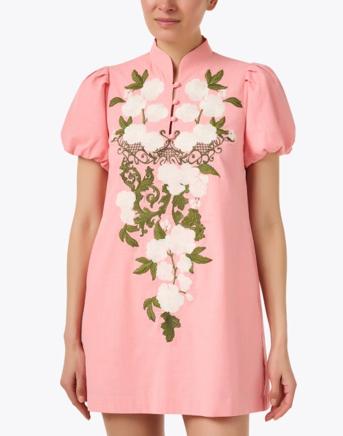 Pink Luxury Embroidered Cotton Mini Dress - Elliana Style