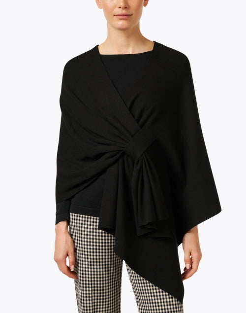 Stylish Black Knit Wrap with Tab Closure for Cooler Weather
