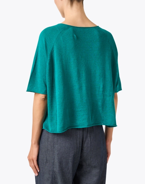 Esmeralda Relaxed-Fit Teal Linen-Cotton Blend Women's Top