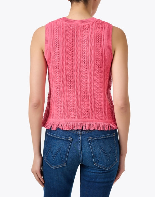 Stylish Coral Textured Knit Fringe Sleeveless Women's Top