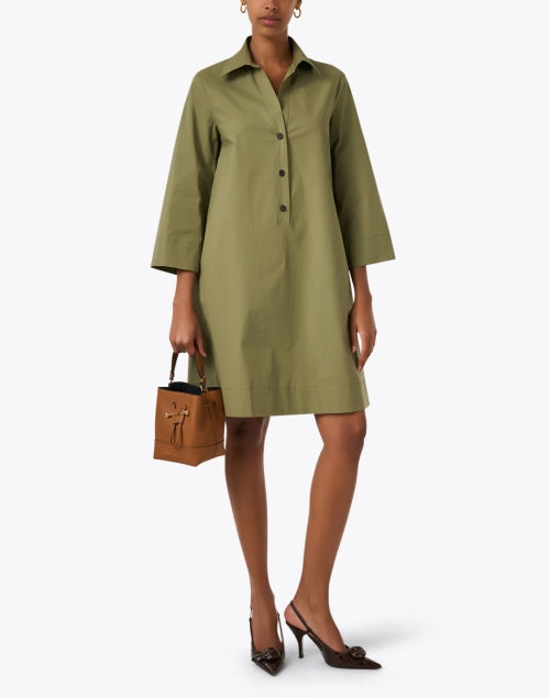 Stylish Green Cotton Poplin Women's Dress for Versatile Wear