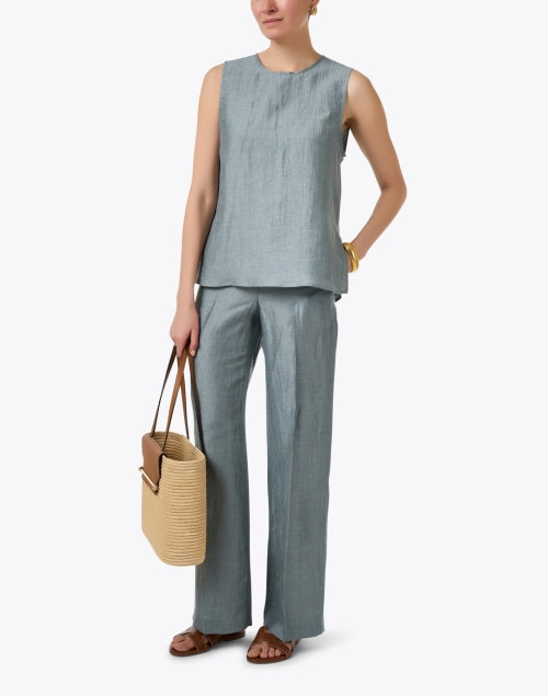 Stylish Green Linen Sleeveless Women's Top