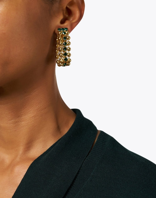 Stylish Gold and Emerald Green Drop Clip-on Hoop Earrings
