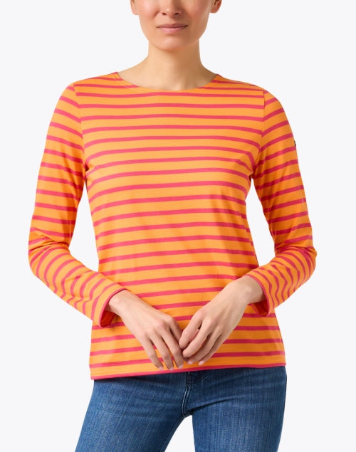 Luxurious Orange and Pink Striped Airy Cotton Top by Minquidame