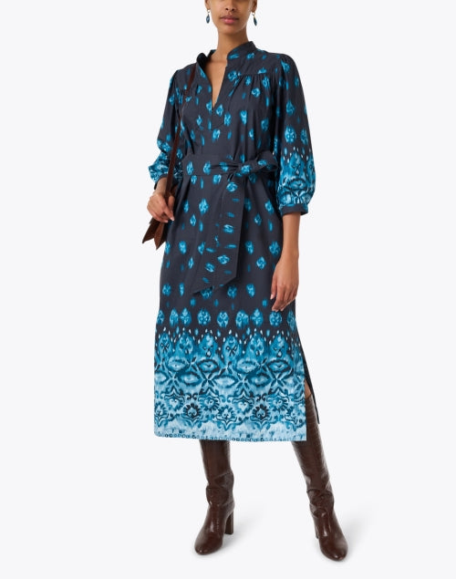 Stylish Danilia Women's Blue Ikat Printed Cotton Dress