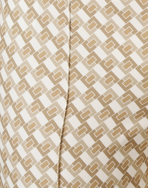 Anna Women's Beige Geometric Patterned Stretch Pants with Chic Zippers