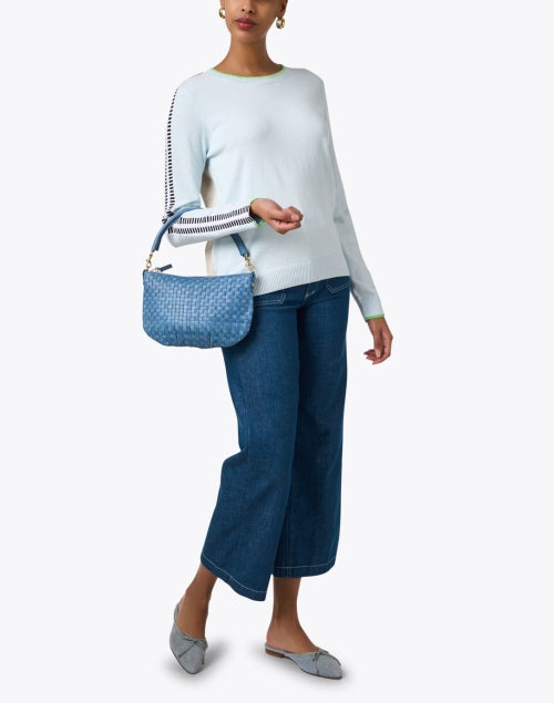 Stylish On Track Sweater with Blue and Beige Contrast Design