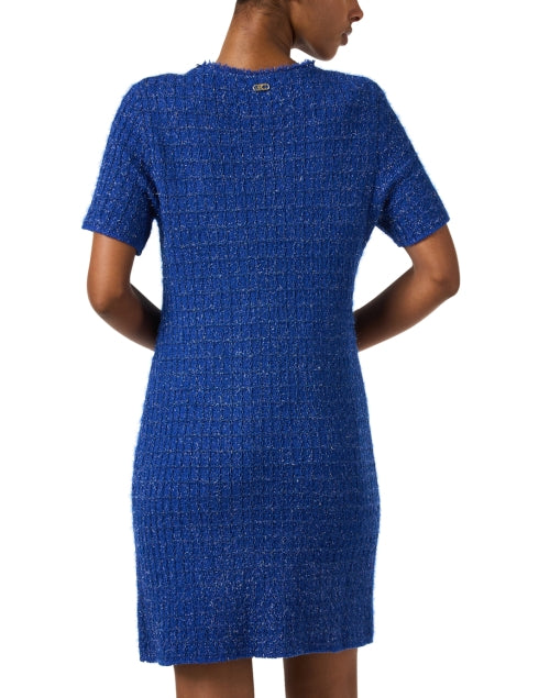Stylish Blue Wool - Blend Knit Shift Dress with Metallic Shimmer