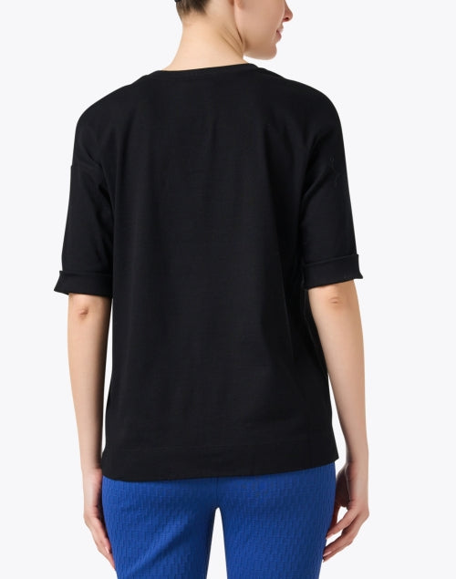 Stretchy Black Cotton Blend Knit V-Neck Top for Modern Women