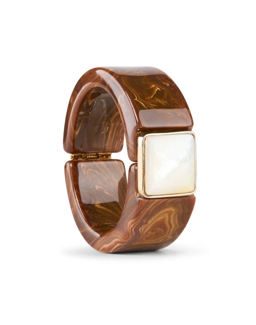 Stylish Brown Acetate and Mother-of-Pearl Arty Cuff Bracelet