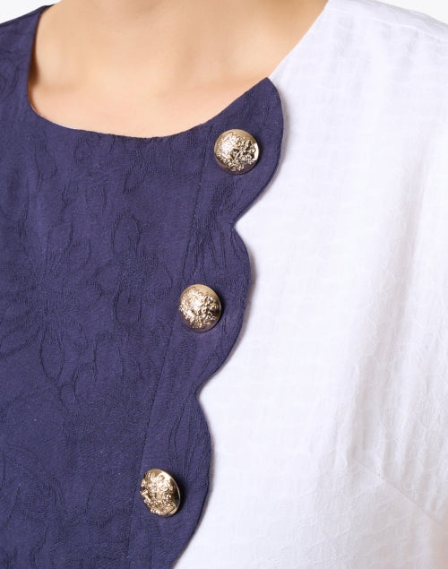 Stylish Navy and White Textured Cotton Cassidy Shift Dress for Warm Weather
