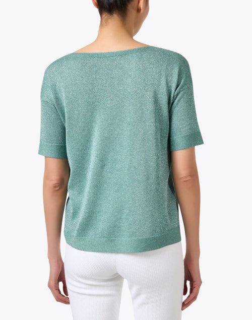 Stylish Green Lurex-knitted V-neck Top for a Sophisticated Look