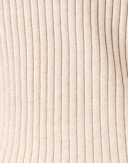 Beige Slim - Stretch Ribbed Cotton Sweater with Multi - Color Trim