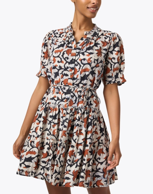 Apiece Apart's Fashionable Las Alturas Navy and Orange Printed Women's Dress