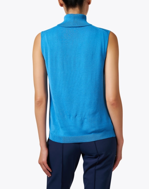 Stylish Lightweight Blue Knit Mock Neck Sleeveless Top