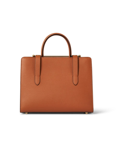 Stylish Chestnut Brown Premium Leather Tote Handbag with Gold Bar Closure