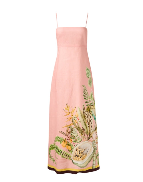 Gorgeous Pink Botanical Print 100% Linen A-Line Dress