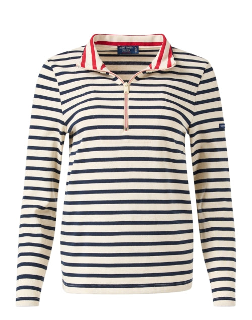 Meri Stylish Navy and Cream Striped Cotton Top for Transitional Wear