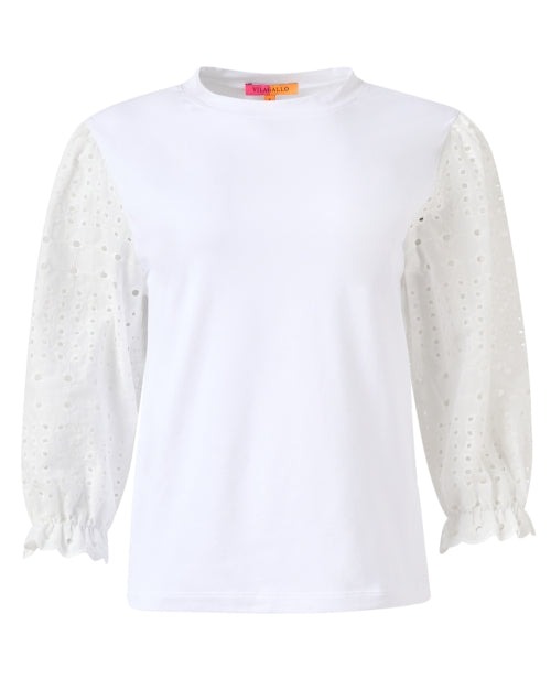 Paula White Eyelet Lace Balloon Sleeve Cotton Top