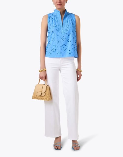 Dani Blue Cotton Top with Eyelet Lace Design