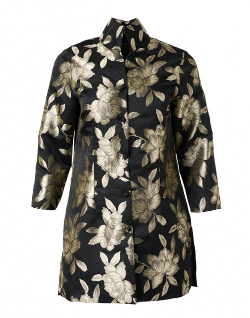 Stunning Rita Black and Gold Floral Embroidered Silk Women's Jacket for Fashionable Occasions