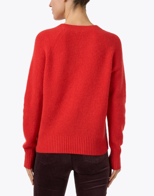 Luxurious Carmine Red Cashmere Waffle Knit Sweater for Versatile Styling