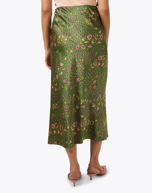 Veronica Beard's Stretch Silk Blend Clover Green Floral Print Midi Slip Skirt