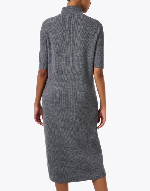 Stylish Steel Grey Wool - Cashmere Blend Midi Knit Dress