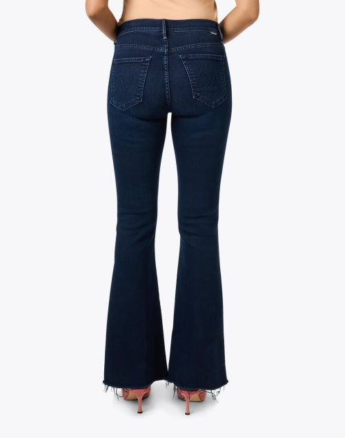 Stylish Dark Blue Stretch Frayed Flare Weekender Jeans